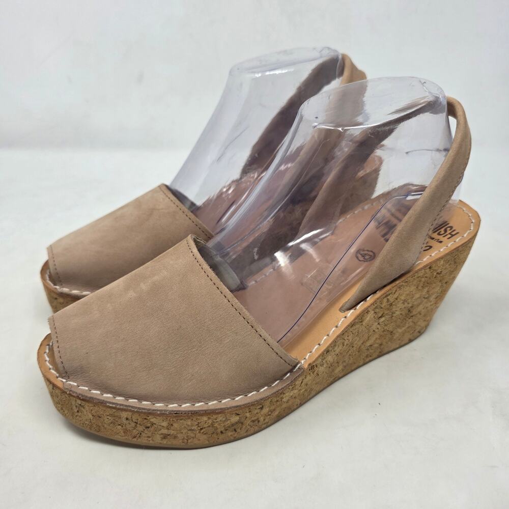 The Spanish Sandal Co Taupe Suede Cork Wedge Slingback Sandals Womens 9